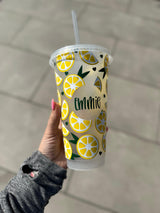 Lemon Summer Personalised Name Tumbler Venti Cold Cup 24oz - With Straw by WinsterCreations™ Official Store - Vysn