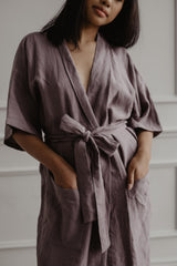 Linen bathrobe Midnight by AmourLinen - Vysn