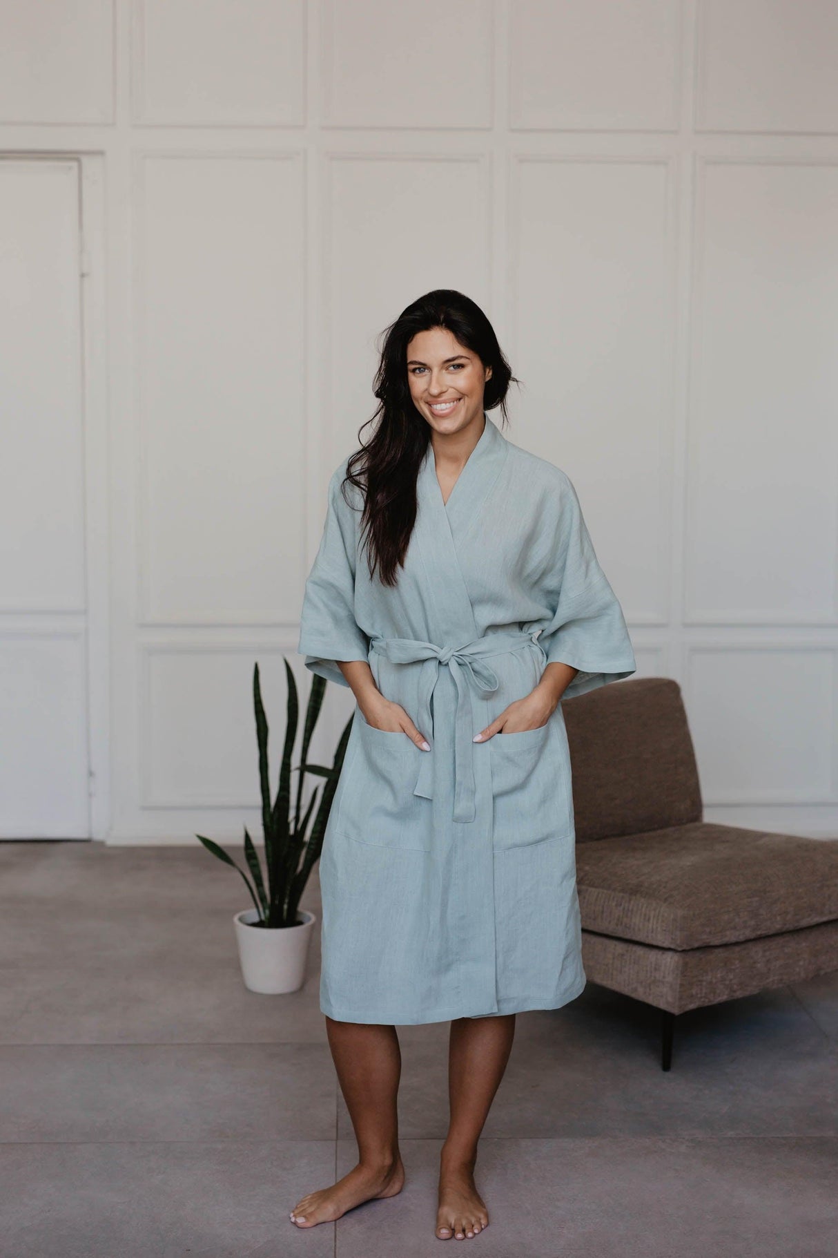 Linen bathrobe Midnight by AmourLinen - Vysn