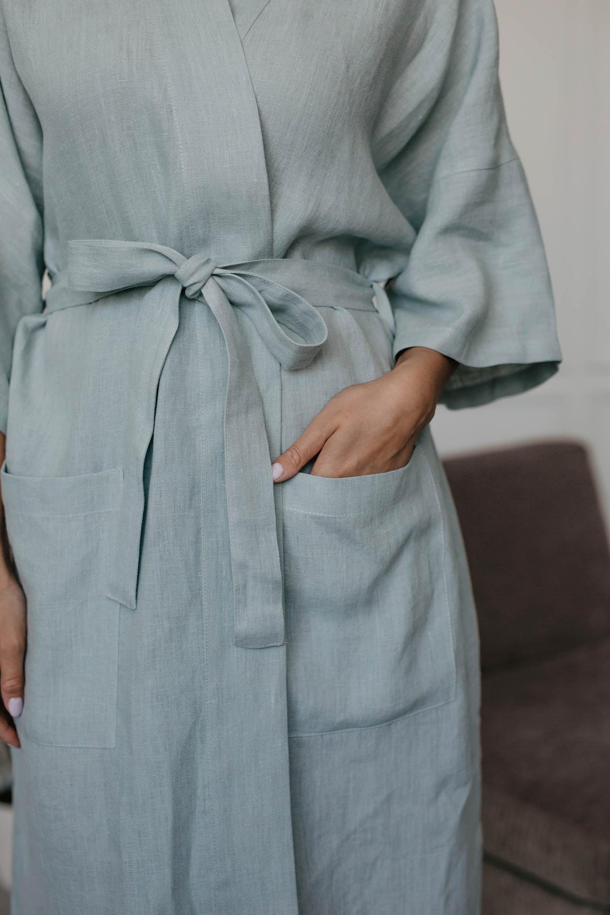 Linen bathrobe Midnight by AmourLinen - Vysn