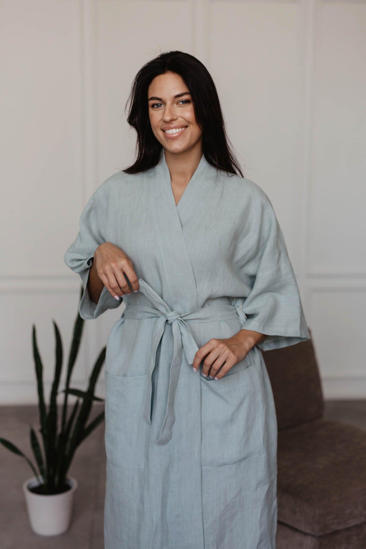 Linen bathrobe Midnight by AmourLinen - Vysn