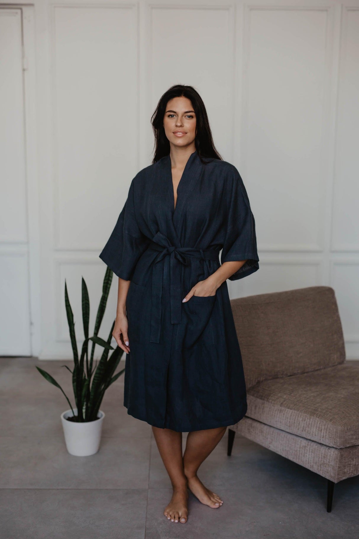 Linen bathrobe Midnight by AmourLinen - Vysn