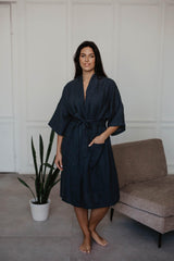 Linen bathrobe Midnight by AmourLinen - Vysn