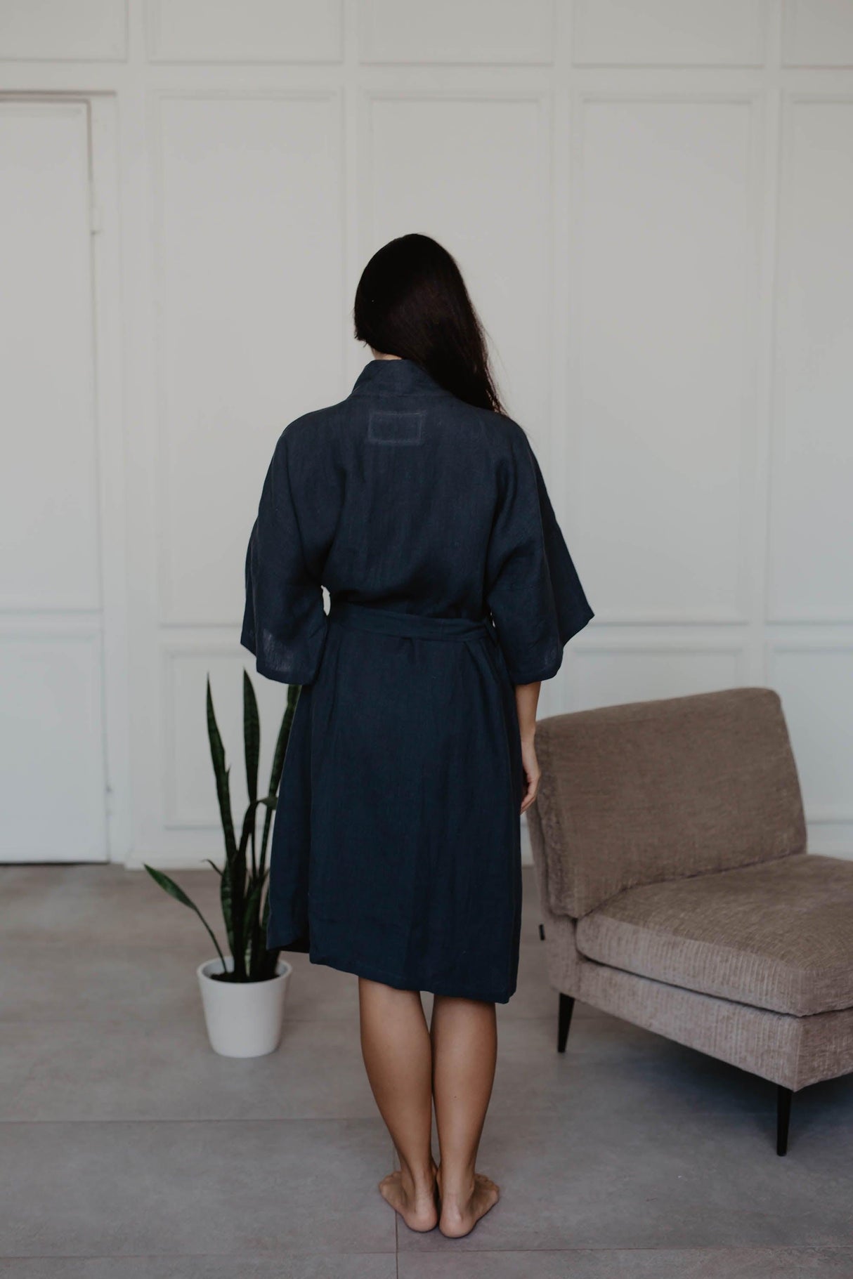 Linen bathrobe Midnight by AmourLinen - Vysn