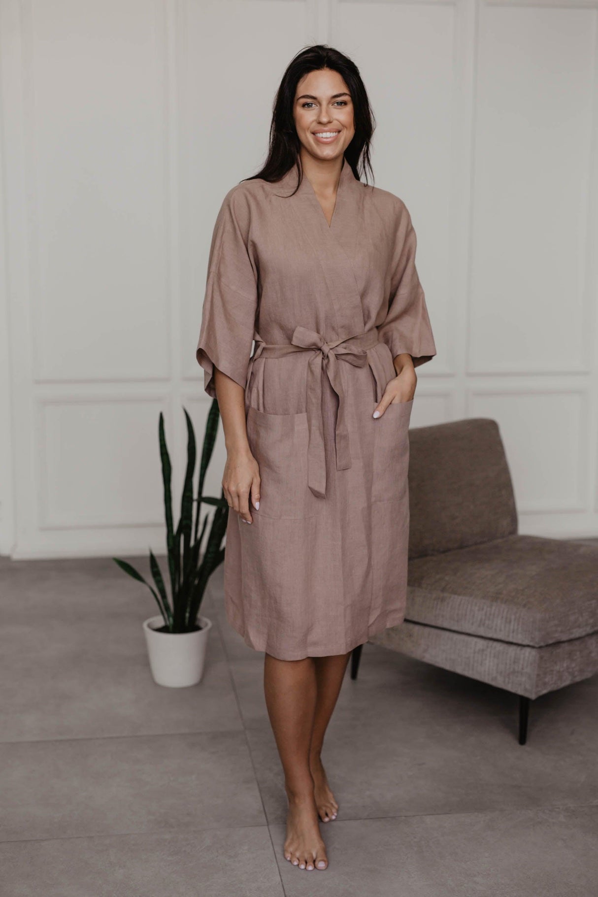 Linen bathrobe Midnight by AmourLinen - Vysn