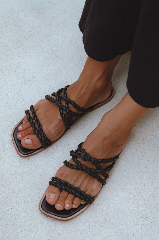 Melasti Woven Leather Slides by ELF - Vysn