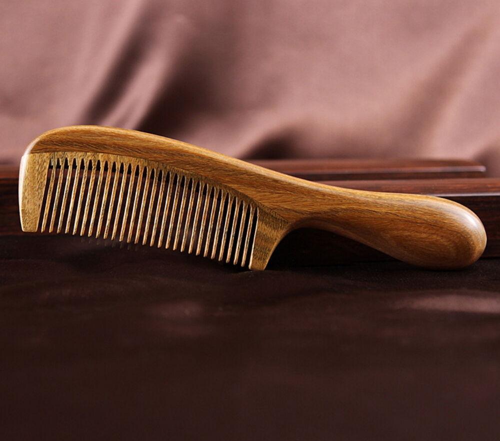 Natural Green Sandalwood Peach Wood Anti Static Pocket Hair Beard Handmade Comb by Plugsus Home Furniture - Vysn