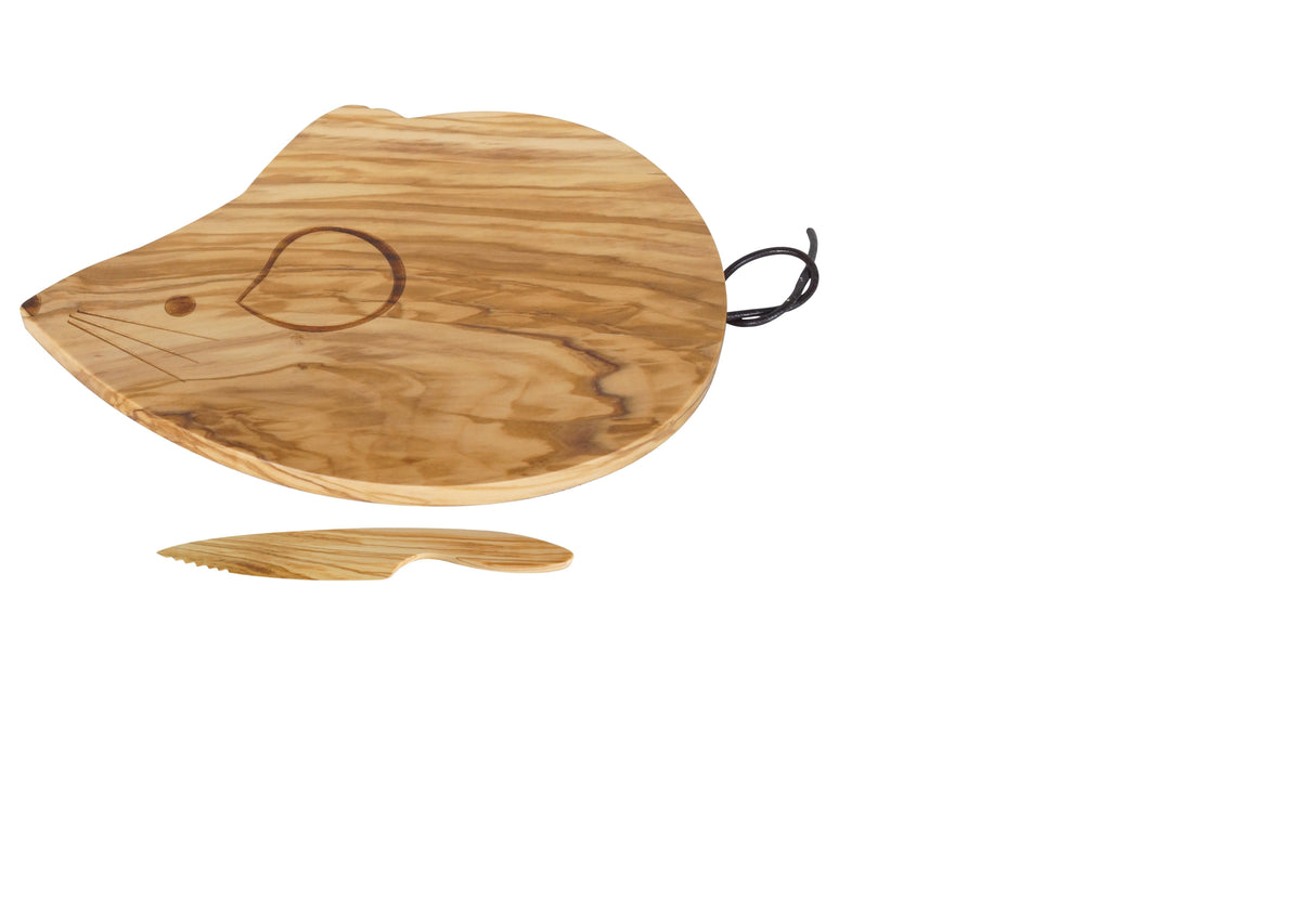 OLIVE WOOD MOUSE-shape CHEESE BOARD 10" x 9.5" by Peterson Housewares & Artwares - Vysn