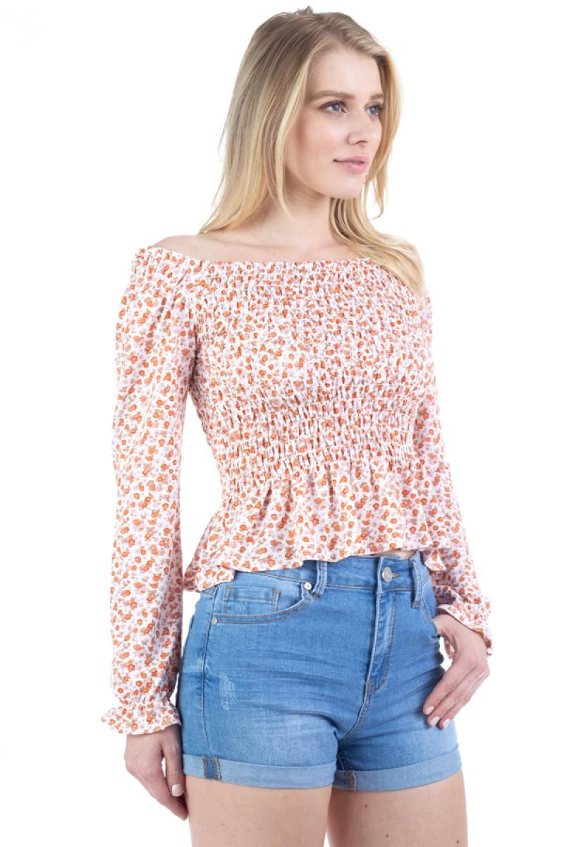 Peasant Sleeve Floral Smocked Top - VYSN