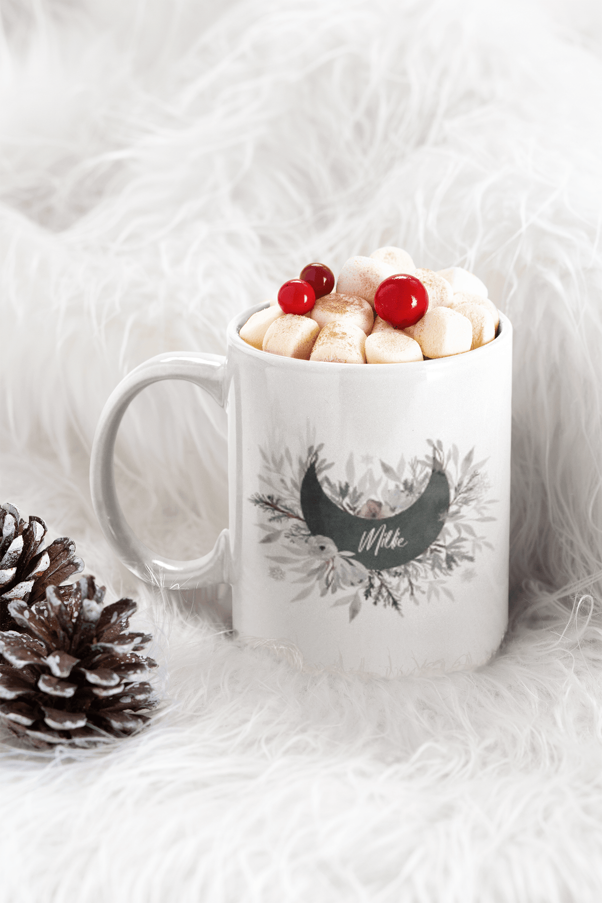 Personalised Name Floral Frost Christmas Wreath Ceramic Mug by WinsterCreations™ Official Store - Vysn