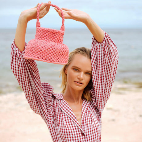 Petite Naga Macrame Bucket Bag, in Candy Pink by BrunnaCo - Vysn