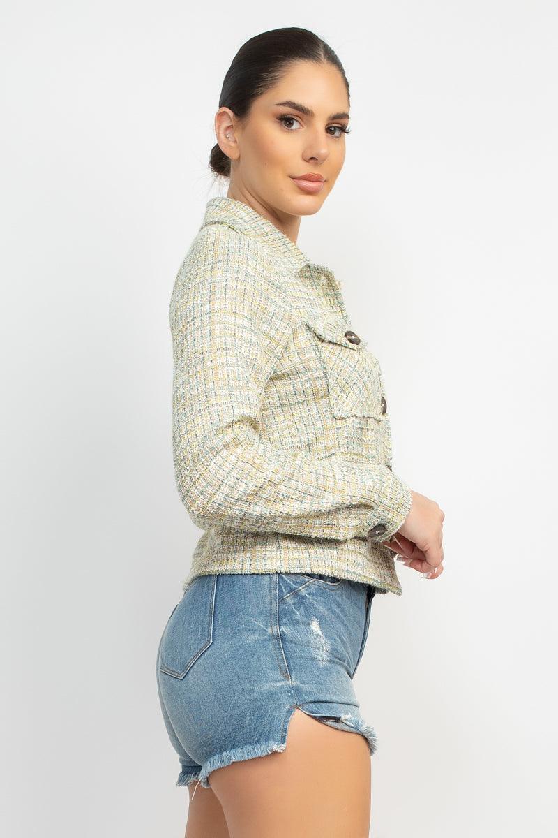 Plaid Button-down Tweed Jacket - VYSN