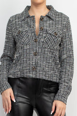 Plaid Button-down Tweed Jacket - VYSN