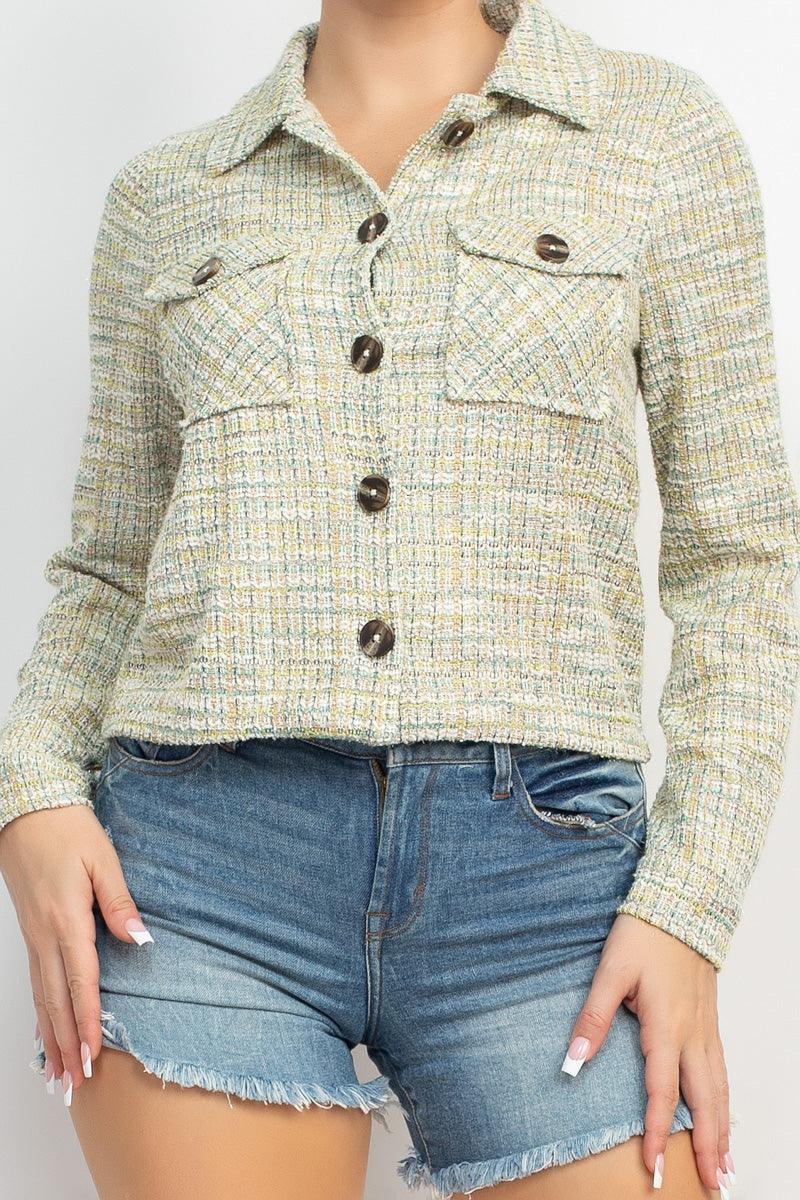 Plaid Button-down Tweed Jacket - VYSN