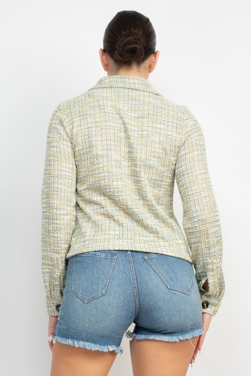 Plaid Button-down Tweed Jacket - VYSN