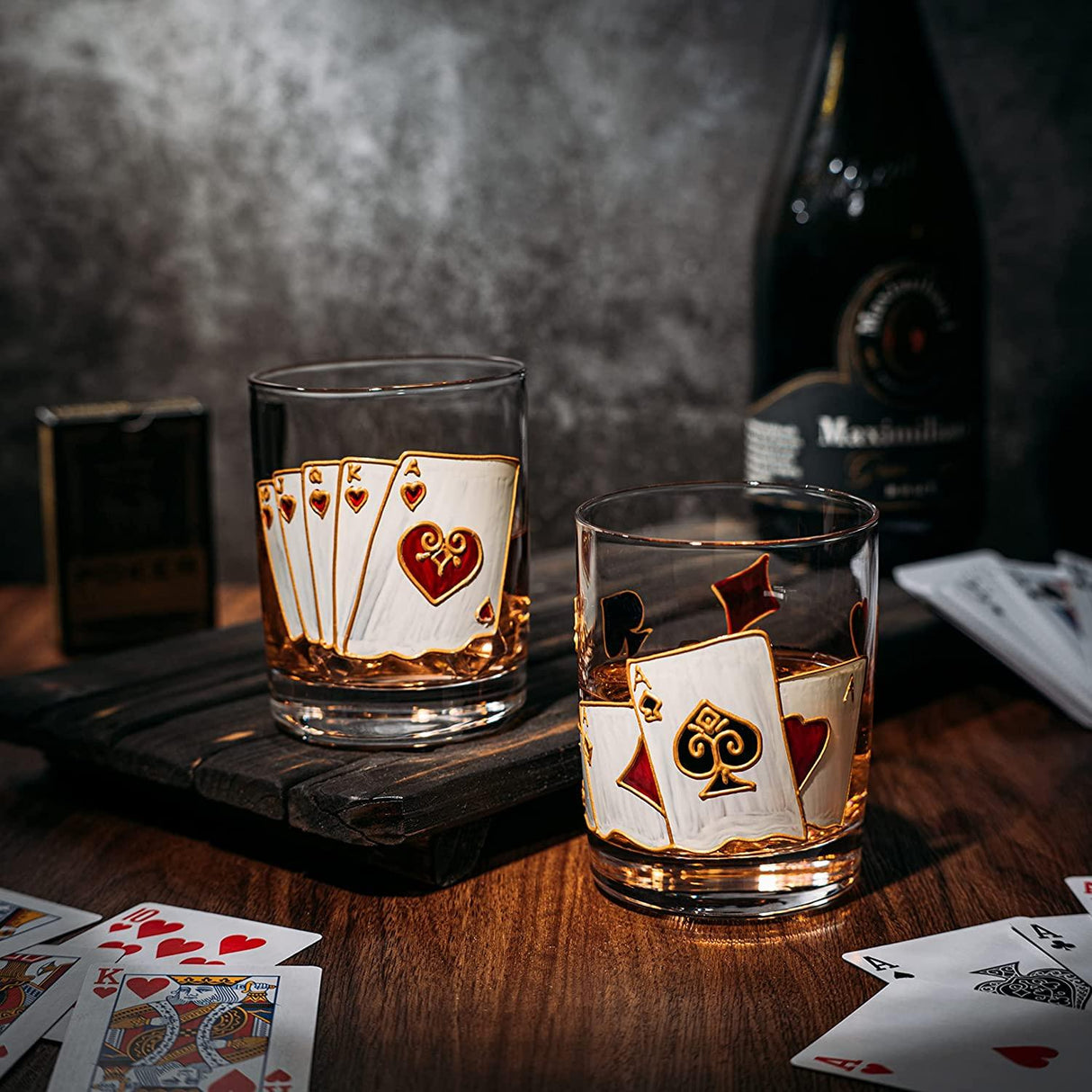 Playing Cards Drinking Glasses - Artisanal Hand Painted Players Casino Set of 2 Water, Wine & Whiskey Glasses - The Wine Savant - Crystal Glassware - Gift Idea for Him, Birthday, Housewarming - 12oz by The Wine Savant - Vysn