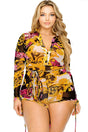 Plus gold & floral pattern print belted romer - Vysn