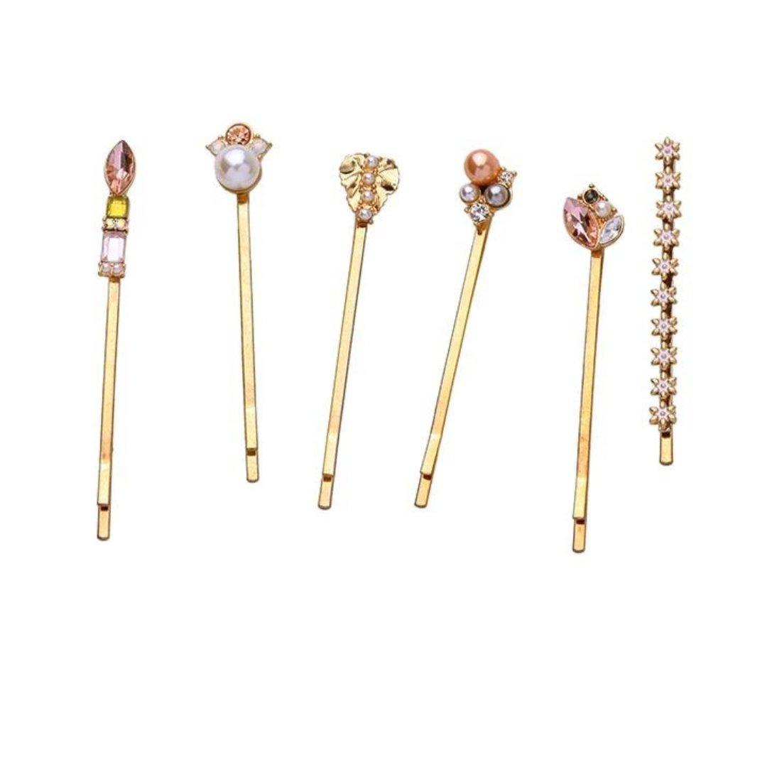 Precious Pearl and Gem Bobby Pins | Set of 6 in Gold by The Bullish Store - Vysn