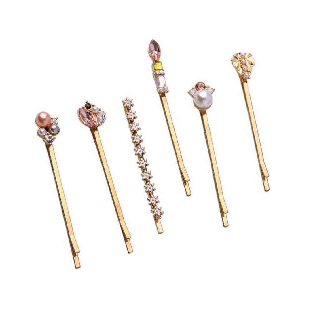 Precious Pearl and Gem Bobby Pins | Set of 6 in Gold by The Bullish Store - Vysn