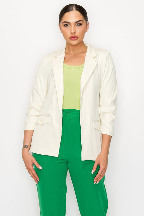 Ruched Sleeves Solid Blazer - VYSN