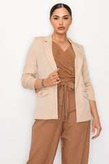 Ruched Sleeves Solid Blazer - VYSN