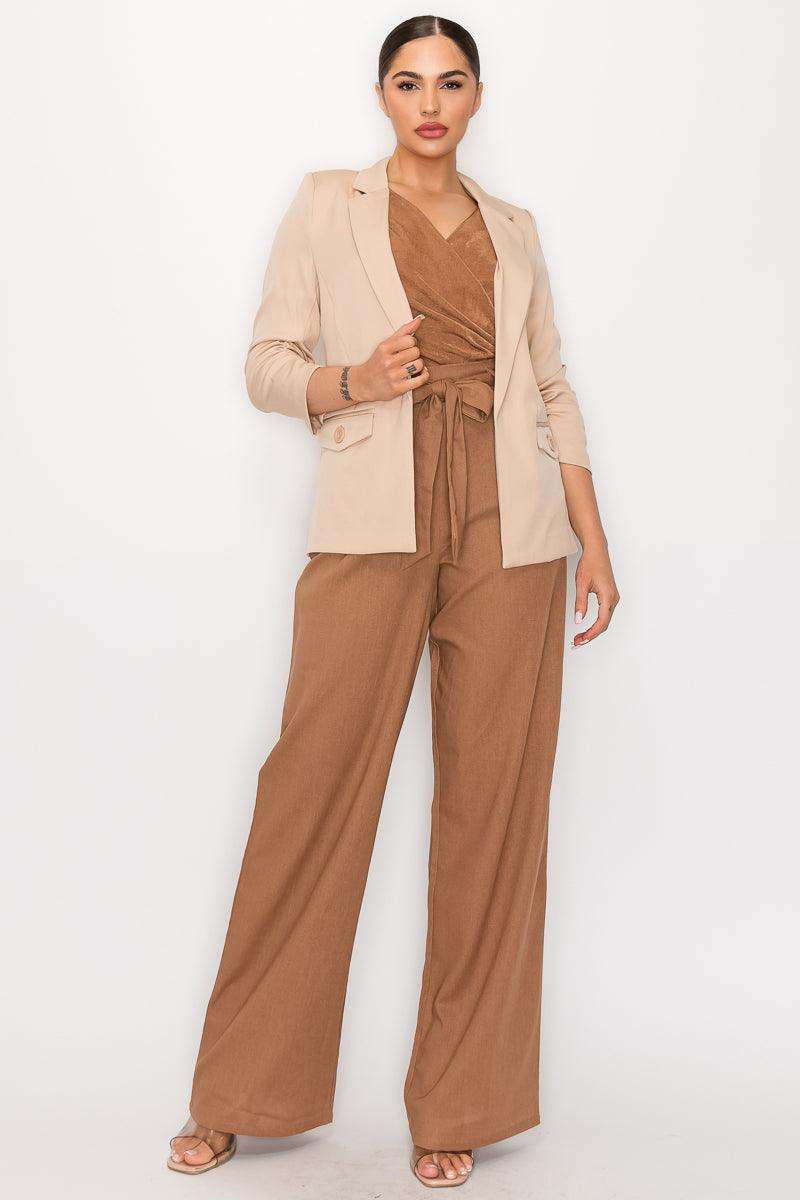 Ruched Sleeves Solid Blazer - VYSN