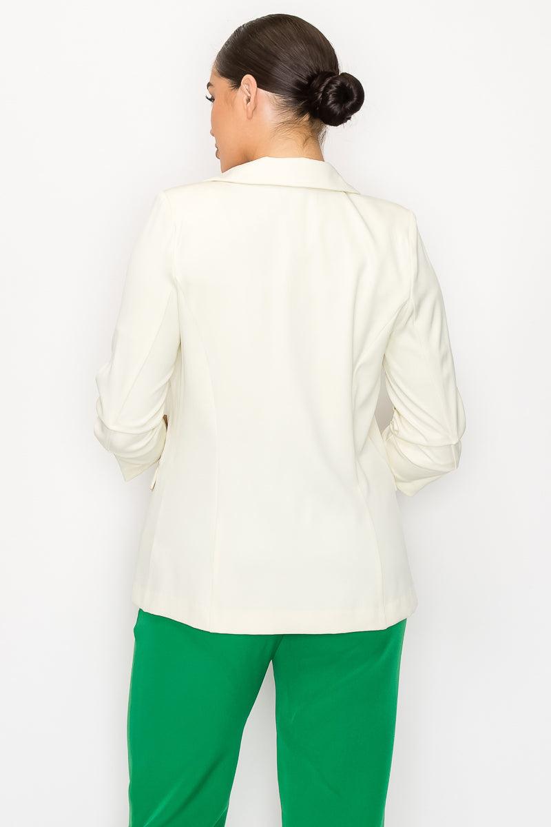 Ruched Sleeves Solid Blazer - VYSN