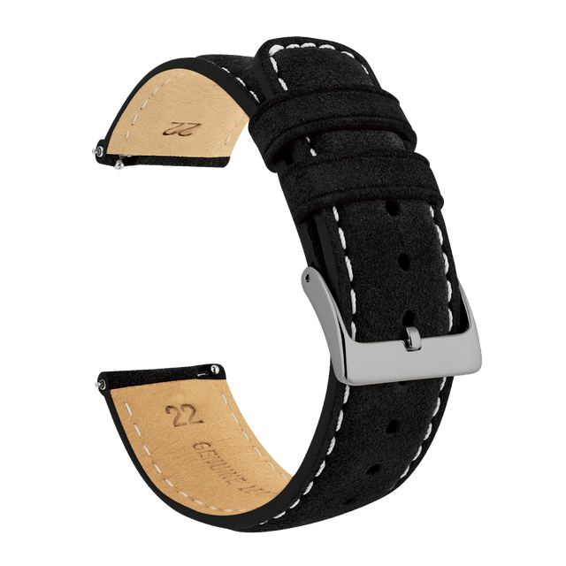 Samsung Galaxy Watch Active | Black Suede & Beige Stitching by Barton Watch Bands - Vysn