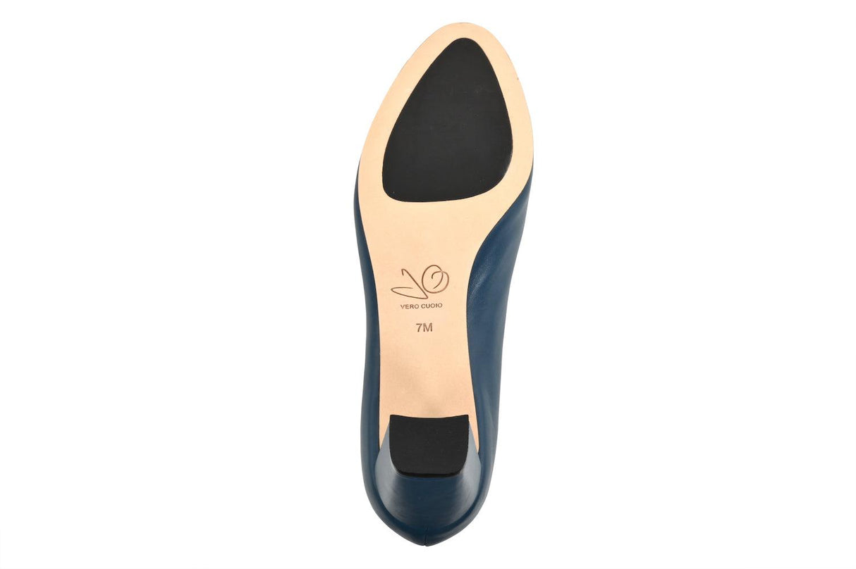 Sandra Indigo Blue Soft Lux Leather/ Black Soft Lux Leather Cap Toe by Joan Oloff Shoes - Vysn