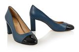 Sandra Indigo Blue Soft Lux Leather/ Black Soft Lux Leather Cap Toe by Joan Oloff Shoes - Vysn