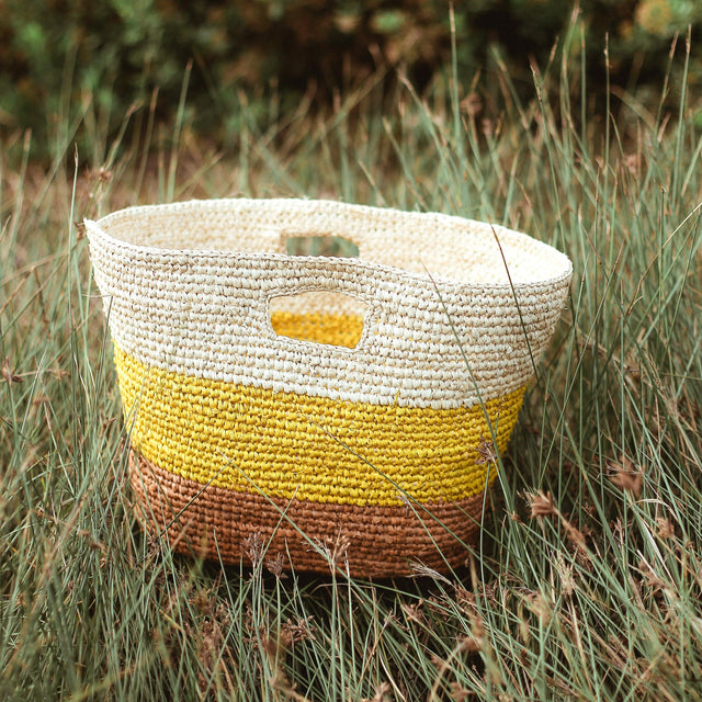 Sayan Raffia Tote Bag, in Yellow & Beige by BrunnaCo - Vysn