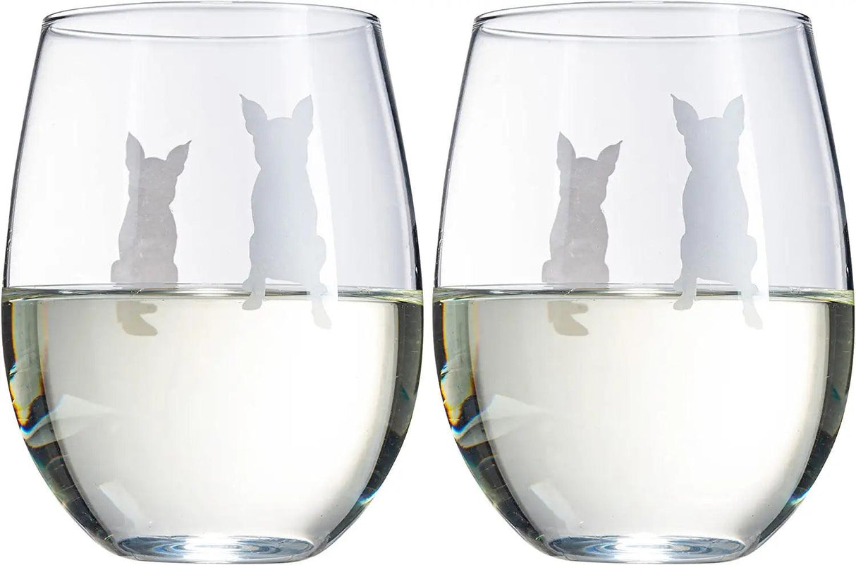 Set of 2 Boston Terrier Dog Stemless Wine Glasses - Boxwood, Boston Bull Terrier, American Gentleman Lover - for Him & Her - Dogs Silhouette - Etched Tumblers for Anniversary, Wedding, Gifts (18 OZ) by The Wine Savant - Vysn