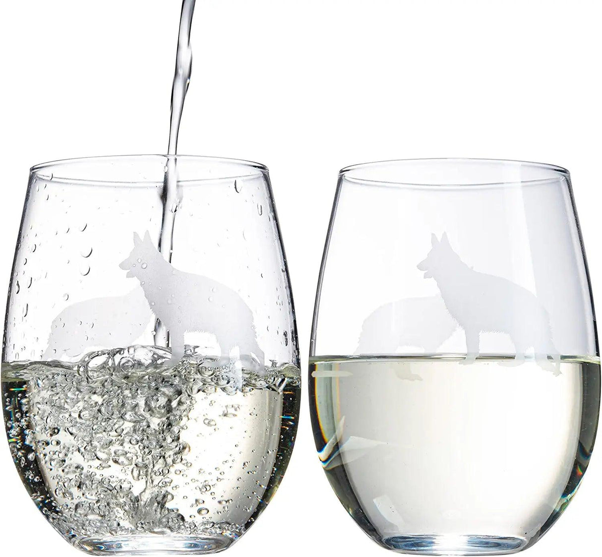 Set of 2 Dog Stemless German Shepherd Wine Glasses by The Wine Savant - Puppy & Doggy Lover for Him and Her Dogs Silhouette - Glass Gifts Etched Tumblers for Anniversary, Wedding, Home Bar Gifts by The Wine Savant - Vysn