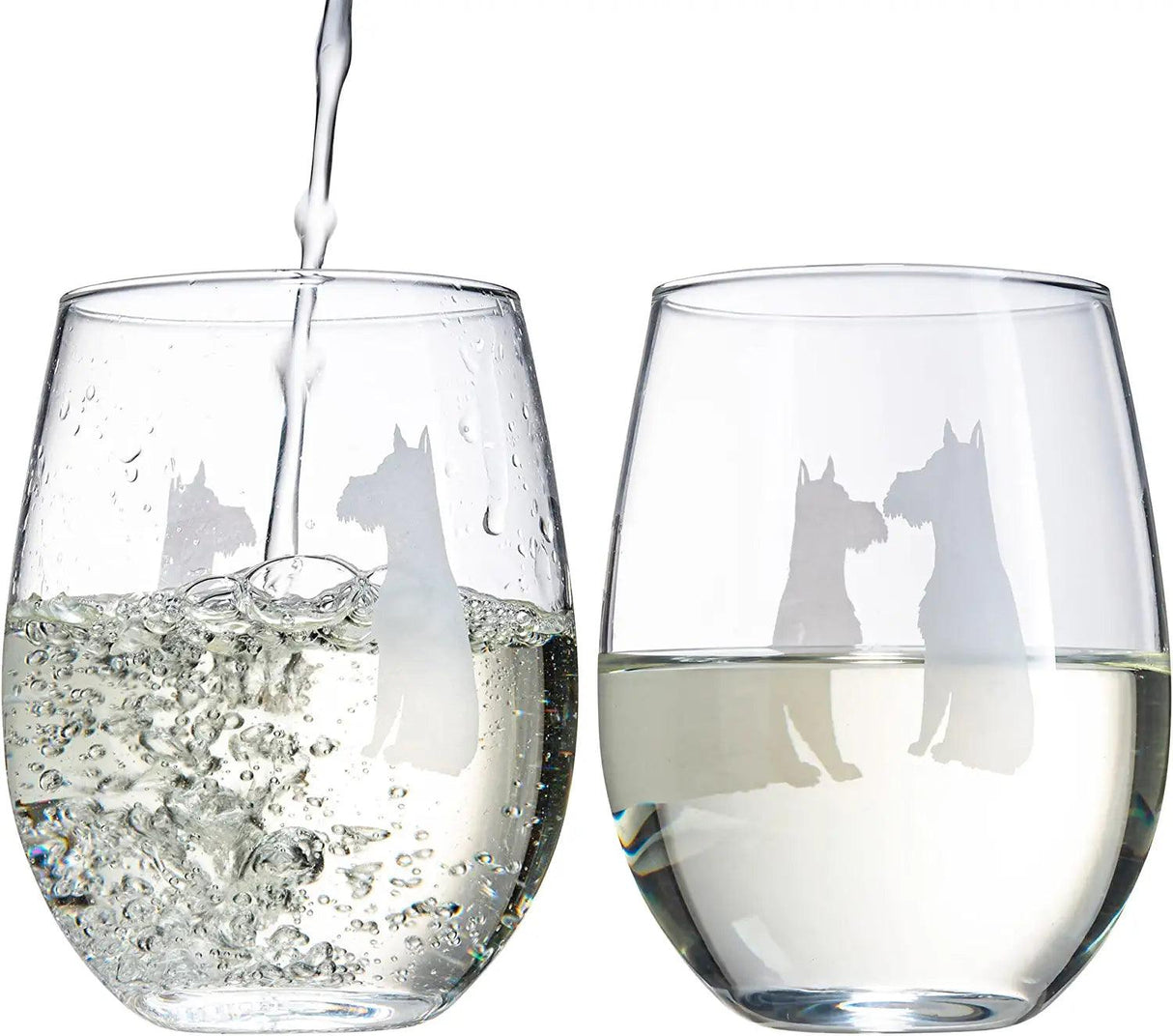 Set of 2 Dog Stemless Schnauzer Wine Glasses by The Wine Savant - Puppy & Doggy Lover for Him and Her Dogs Silhouette - Glass Gifts Etched Tumblers for Anniversary, Wedding, Bar Gifts Schnauzer Snout by The Wine Savant - Vysn