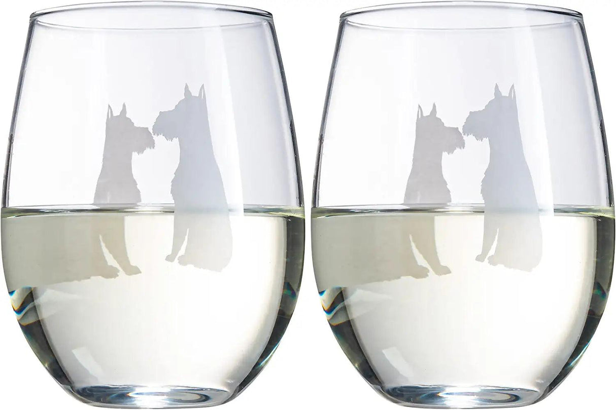 Set of 2 Dog Stemless Schnauzer Wine Glasses by The Wine Savant - Puppy & Doggy Lover for Him and Her Dogs Silhouette - Glass Gifts Etched Tumblers for Anniversary, Wedding, Bar Gifts Schnauzer Snout by The Wine Savant - Vysn