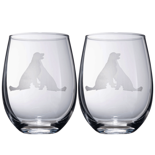 Set of 2 Golden Retriever Dog Stemless Wine Glasses by The Wine Savant - Yellow or Golden Retriever Lover Him & Her - Dogs Silhouette - Glass Gifts Etched Tumblers for Anniversary, Home Bar Gifts by The Wine Savant - Vysn