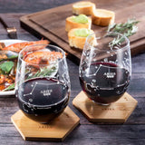 Set of 2 Zodiac Sign Wine Glasses with 2 Wooden Coasters by The Wine Savant - Astrology Drinking Glass Set with Etched Constellation Tumblers for Juice, Water Home Bar Horoscope Gifts 18oz (Aries) by The Wine Savant - Vysn