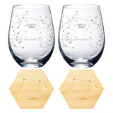 Set of 2 Zodiac Sign Wine Glasses with 2 Wooden Coasters by The Wine Savant - Astrology Drinking Glass Set with Etched Constellation Tumblers for Juice, Water Home Bar Horoscope Gifts 18oz (Aries) by The Wine Savant - Vysn