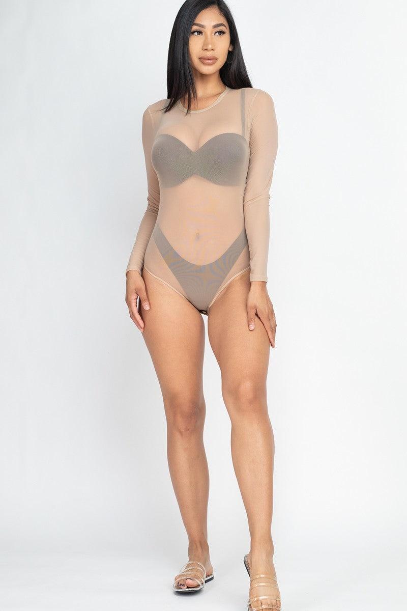 Sexy Sheer Mesh Long Sleeve Bodysuit - VYSN