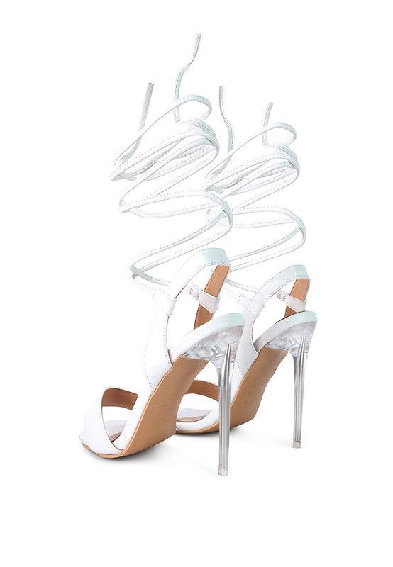 Sheeny Clear Stiletto Lace Up Sandal by Blak Wardrob - Vysn