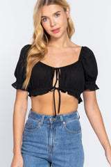 Short Slv Print Crop Woven Top - VYSN