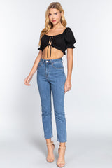 Short Slv Print Crop Woven Top - VYSN