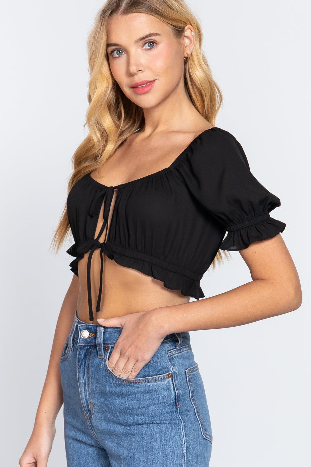 Short Slv Print Crop Woven Top - VYSN