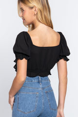 Short Slv Print Crop Woven Top - VYSN