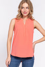 Sleeveless Henley Neck Woven Top - VYSN