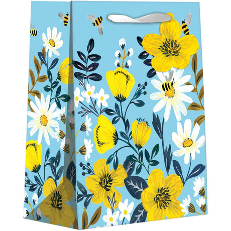 Small Floral Gift Bags, Bumble Bees & Daisies with Glitter Accents by Present Paper - Vysn