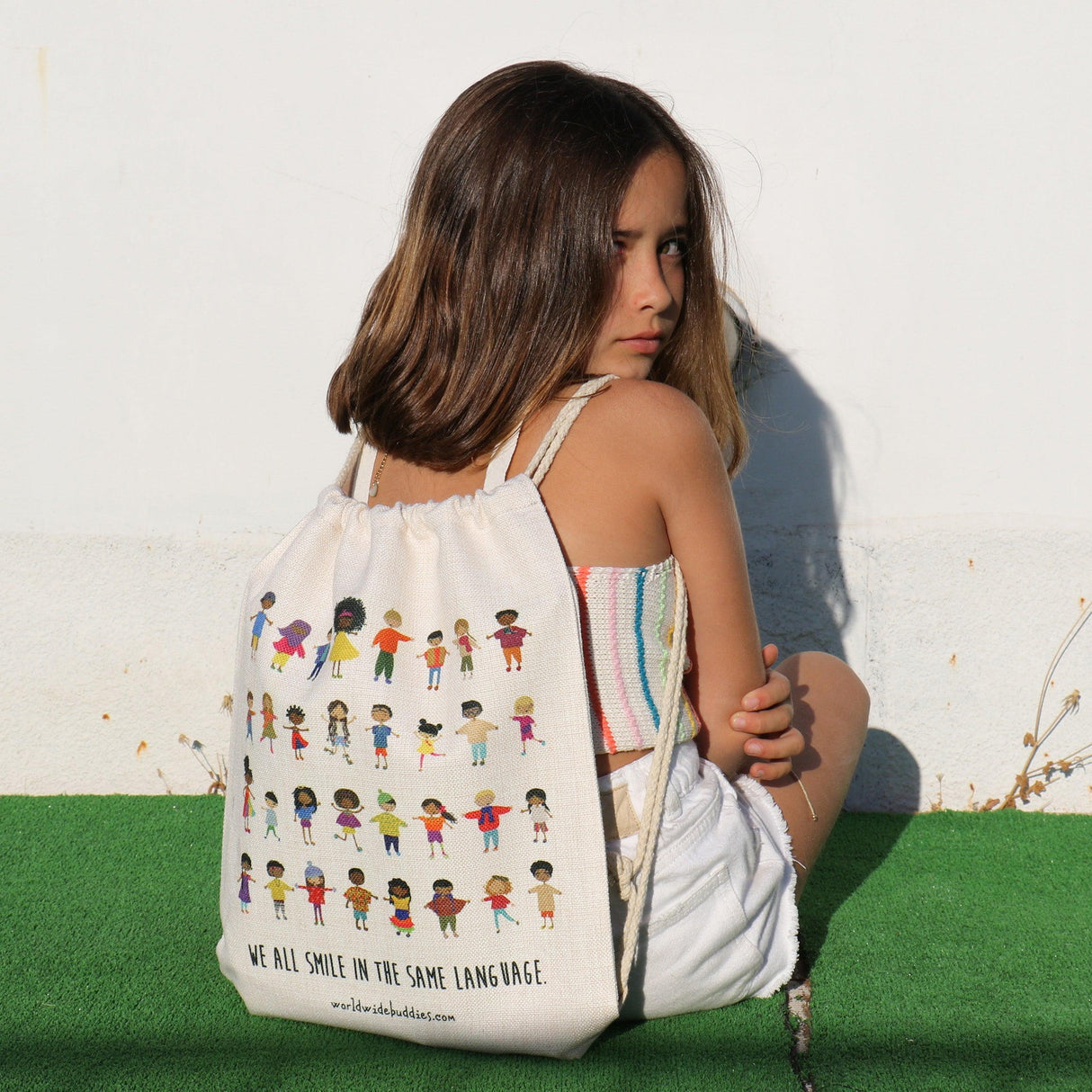 Smiles Drawstring Bag by Worldwide Buddies - Vysn