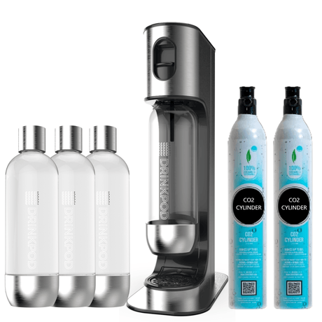 SODAPod Pro Stainless Steel Premium Sparkling Water Machine | Includes 3 x Bottles by Drinkpod - Vysn