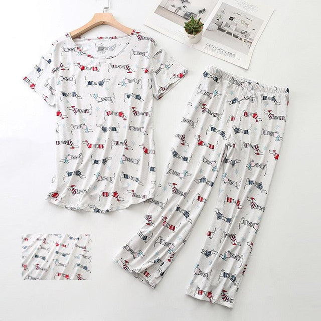 Stylish Dachshund Printed Pajama Set for Women by Dach Everywhere - Vysn