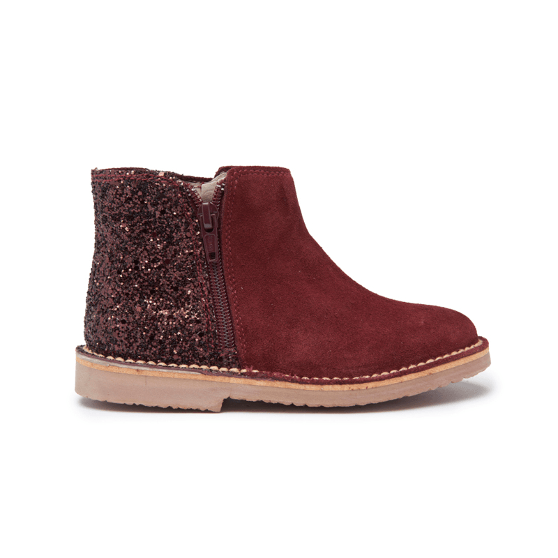 Suede Chelsea Boots with Zipper and Sparkles in Burgundy by childrenchic - Vysn